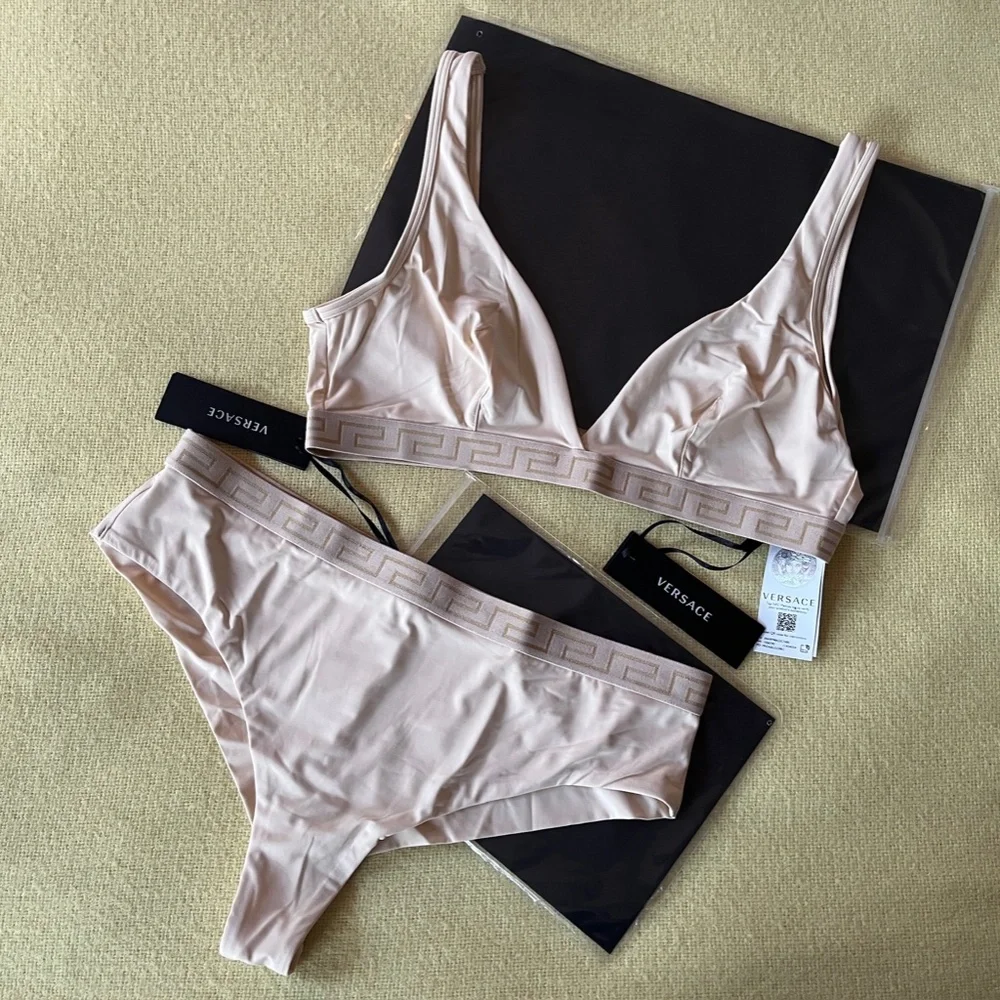 NWT - Versace - Greca Border Bra & Brief Set - Size 3 - Nude - Picture 2 of 5